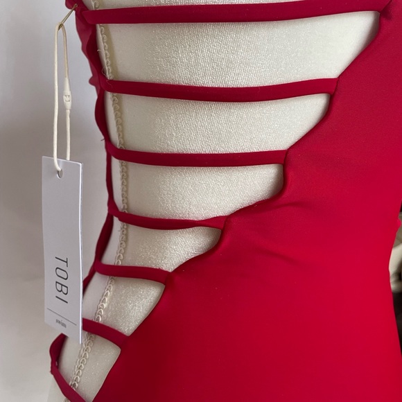 Red open back one piece swimsuit - Picture 2 of 4